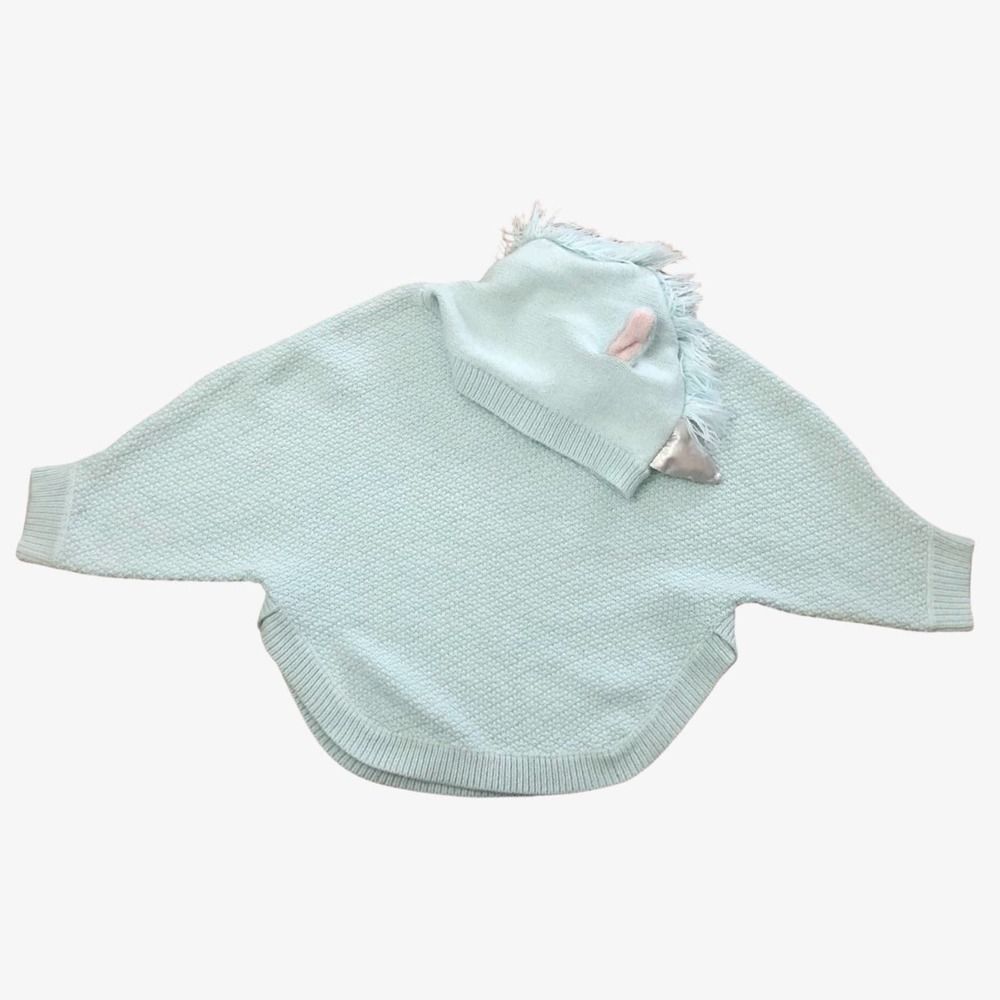 Cat & Jack 4T/5T Unicorn Hooded Poncho Cape Long Sleeve Knit Fringe